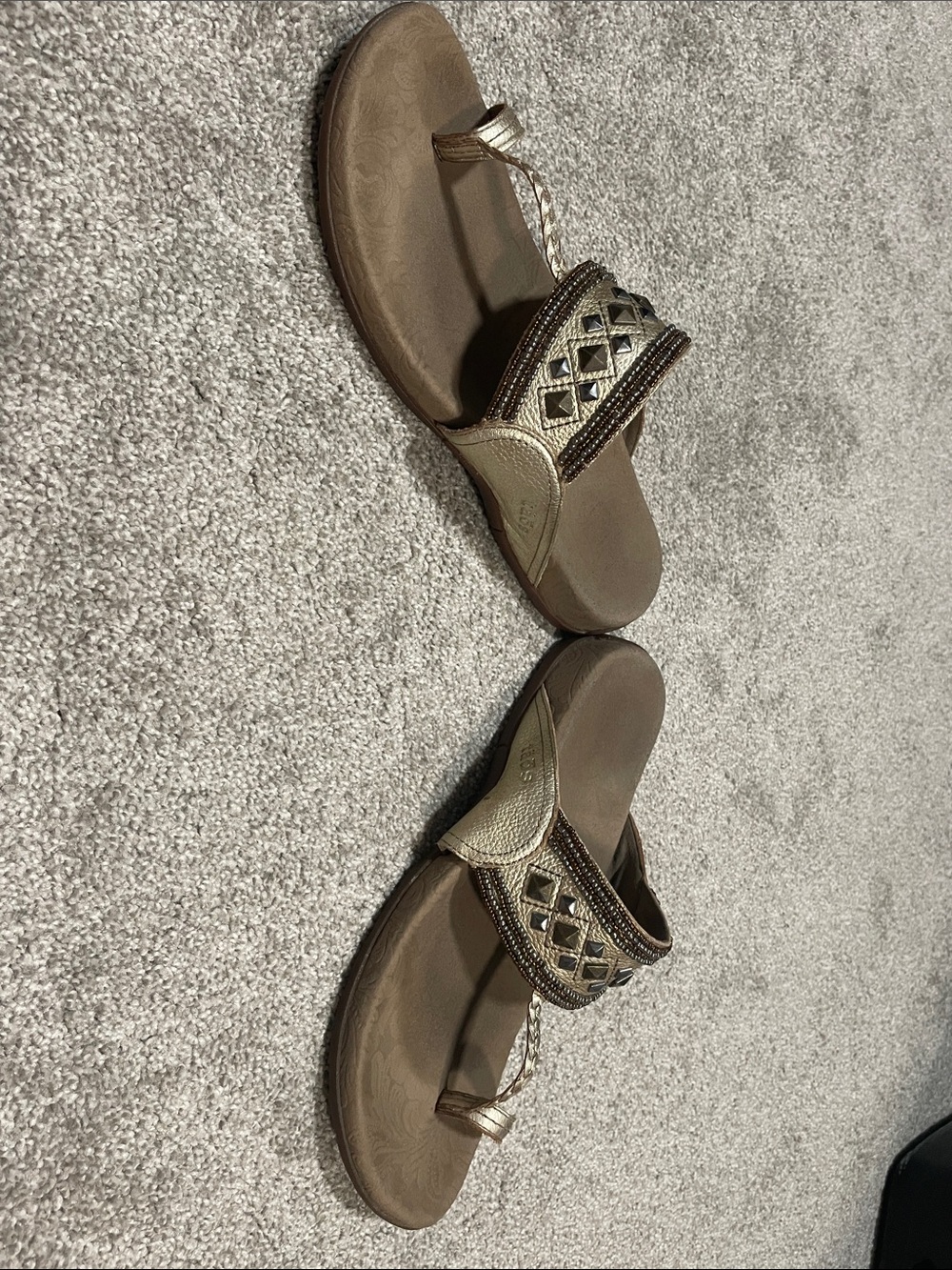 Taos Footwear Metallic Gold Braided Toe-Post Sandals - Picture 4 of 4